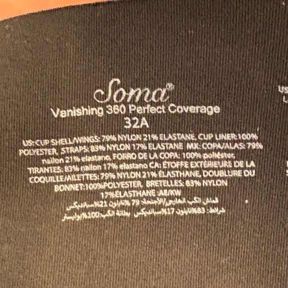 Soma Vanishing 360 Perfect Coverage Bra Women's 32A Black NEW - Picture 7 of 7